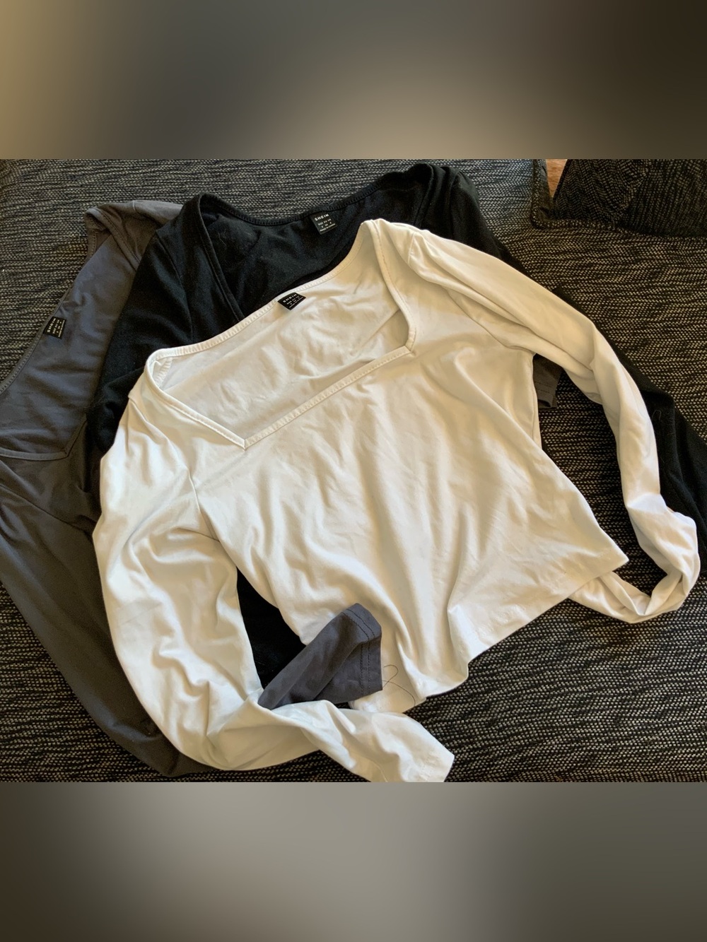 3 SHEIN Square Neck Long Sleeve Tops
